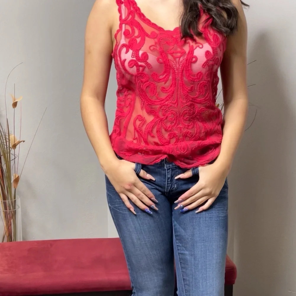 Express‎ Red Embroidered Tank